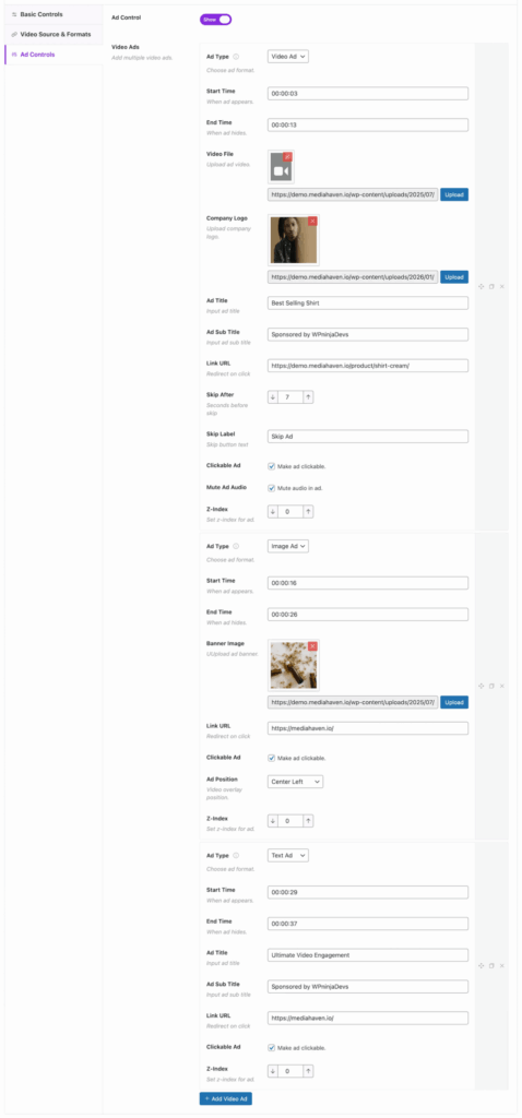 VAST Ad Controls